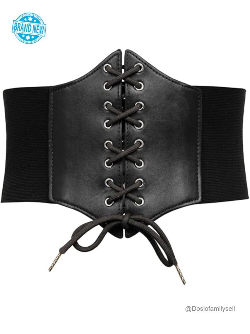 PU Leather Corset Waist Belt, Lace-up Cinch, Elastic Back, 7.5in Wide